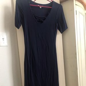 Navy blue, cross cross neck midi dress